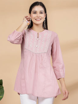 Nayam by lakshita - Womens Dot Printed Straight Cotton Tunic Pink