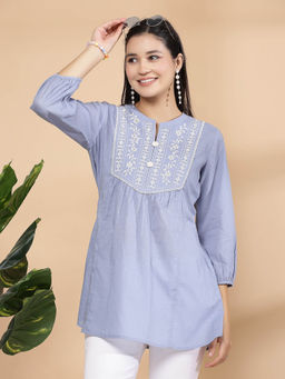 Nayam by lakshita - Womens Dot Printed Straight Cotton Tunic Blue