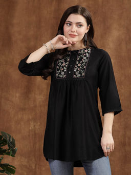 Nayam by lakshita - Womens Embroidered Viscose Solid Straight Tunic Black