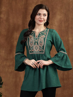 Nayam by lakshita - Womens Cotton Linen Tunic Green