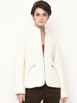 Gipsy - Cream Regular Length Self Design Polyester Jacket