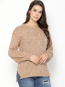 Gipsy - Beige Embellished Acrylic Sweater