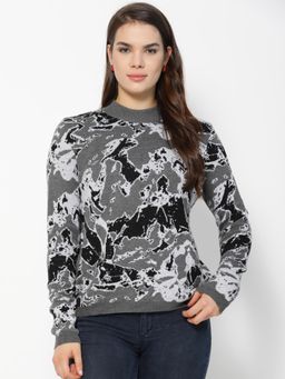 Gipsy - Beige & White Printed Acrylic Sweater