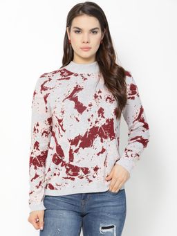 Gipsy - Maroon, Pink & Grey Printed Acrylic Sweater