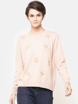 Gipsy - Women Pink Embellished Acrylic Sweater