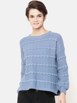 Gipsy - Navy Blue Self Design Acrylic Sweater