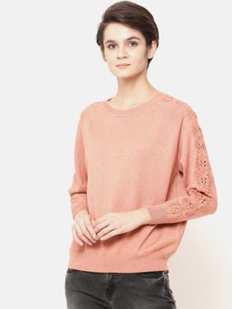 Gipsy - Women Embellished Full Sleeve Orange Sweater