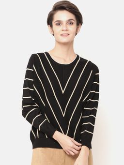 Gipsy - Women Black Striped Acrylic Sweater