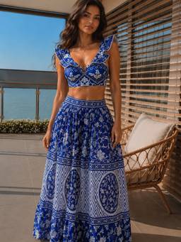 Coco Turtle - Women Blue Swim Top with Swim Bottom and Cover-Up