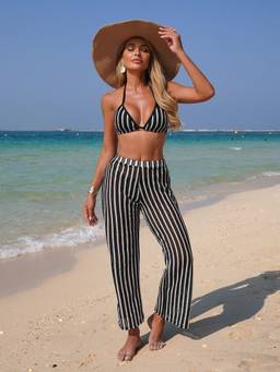 Coco Turtle - Women Black Swim Top with Swim Bottom and Cover-Up