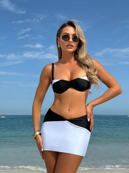 Coco Turtle - Women Black Swim Top with Swim Bottom and Cover-Up