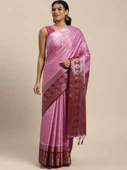 Mimosa - Women's Kanjivaram Art Silk Pink Saree with Unstitched Blouse
