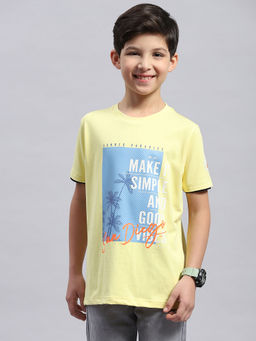 Monte Carlo - Boys Yellow Printed Round Neck Half Sleeve T-Shirt