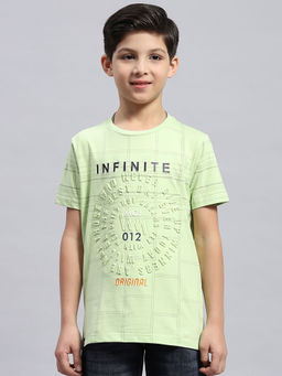 Monte Carlo - Boys Lime Green Printed Round Neck Half Sleeve T-Shirt