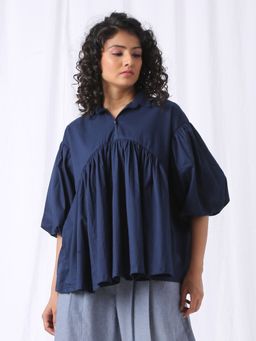 Vasstram - Puff Sleeve Top Navy Blue