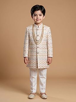 ETHNIKS NEURON - Ethniks Neu-Ron Sherwani with Pant and Mala-Cream