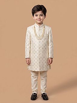 ETHNIKS NEURON - Ethniks Neu-Ron Sherwani with Pant and Mala-Cream