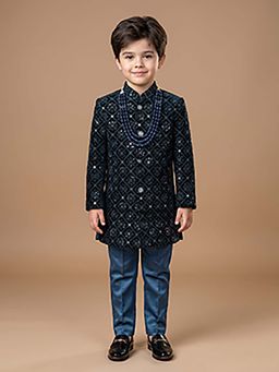 ETHNIKS NEURON - Ethniks Neu-Ron Embroidered Sherwani with Pant and Mala-Teal