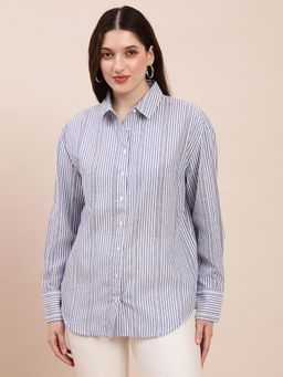 Globus - Women Blue Striped Oversized Shirt