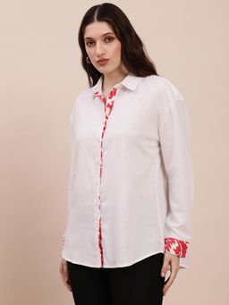 Globus - Women White Collared Neck Curved Hem Oversized Shirt