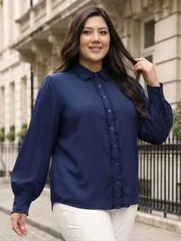 Globus - Women Navy Blue Plus Size Workwear Shirt
