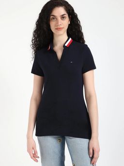 Tommy Hilfiger - Solid Regular Fit Cotton Navy Blue Polo T-Shirt
