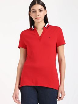 Tommy Hilfiger - Solid Regular Fit Cotton Red Polo T-Shirt