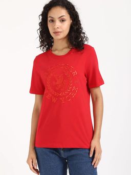 Tommy Hilfiger - Embroidered Logo Regular Fit Cotton Red T-Shirt