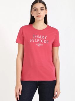 Tommy Hilfiger - Embroidered Logo Regular Fit Cotton Pink T-Shirt