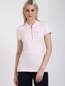 Tommy Hilfiger - Solid Slim Fit Cotton Pink Polo T-Shirt