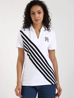 Tommy Hilfiger - Striped Regular Fit Cotton White Polo T-Shirt