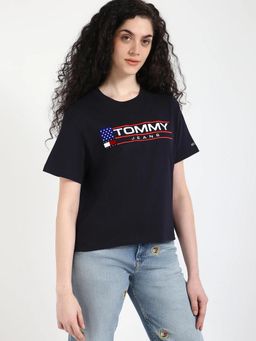 Tommy Hilfiger - Embroidered Logo Regular Fit Cotton Navy Blue T-Shirt