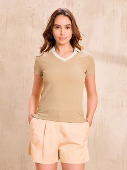 U.S. POLO ASSN. - Textured Contrast Collar Regular Fit Brown Polo T-Shirt