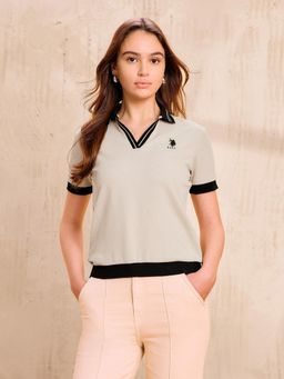 U.S. POLO ASSN. - Textured Regular Fit Begie Polo T-Shirt
