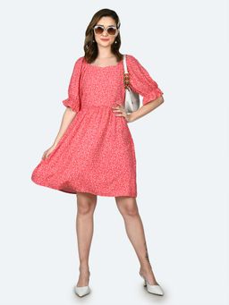 Zink London - Womens Pink Printed Mini Dress