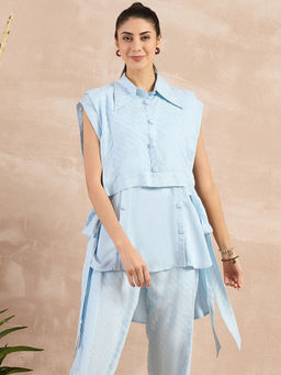 First Resort by Ramola Bachchan - Sky Blue Sleeveless Bib Cover-Up With Side Straps Overlay