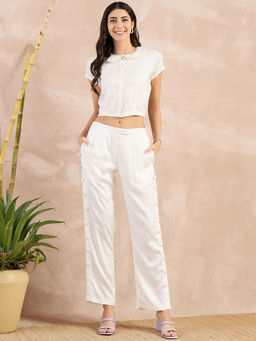 First Resort by Ramola Bachchan - White Button Down Straight Trouser