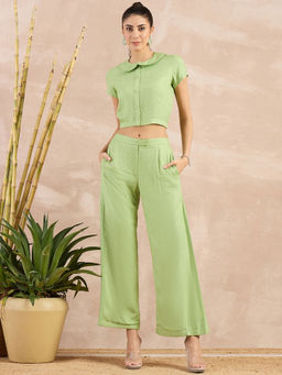 First Resort by Ramola Bachchan - Pastel Green Flared Trouser