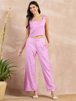 First Resort by Ramola Bachchan - Purple Button Flared Trouser