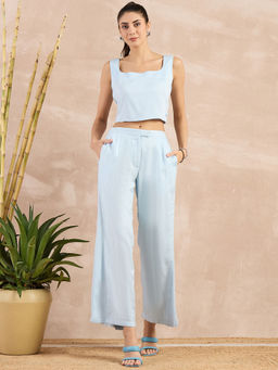 First Resort by Ramola Bachchan - Sky Blue Flared Trouser