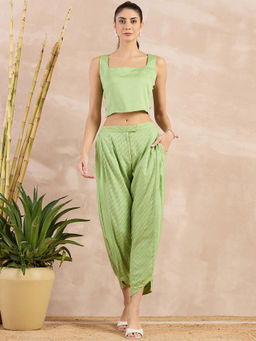First Resort by Ramola Bachchan - Pastel Green Herringbone Narrow Trouser