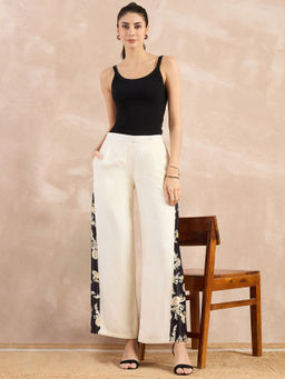 First Resort by Ramola Bachchan - Beige And Black Baroque Printed Linen Wide Pant