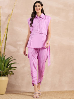 First Resort by Ramola Bachchan - Purple High-Low Sleeveless Co-Ord (Set of 3)