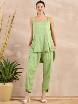First Resort by Ramola Bachchan - Pastel Green High-Low Sleeveless Top with Pant (Set of 2)