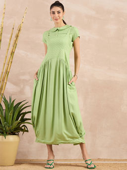 First Resort by Ramola Bachchan - Pastel Green Mid Length Dress with Crop Shirt (Set of 2)