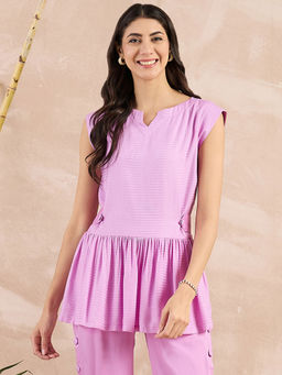 First Resort by Ramola Bachchan - Purple Herringbone Peplum Top