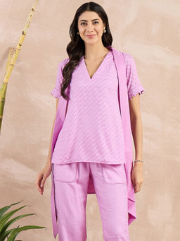 First Resort by Ramola Bachchan - Purple Herringbone High-Low Top With Belt (Set of 2)