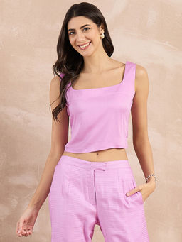 First Resort by Ramola Bachchan - Purple Buttoned Camisole Crop Top