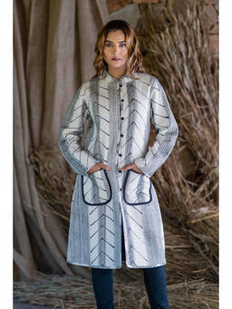 NAVYAS FASHION - Black White Block Printed Quilted Jacket
