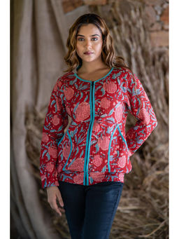NAVYAS FASHION - Red Block Printed Quilted Bomber Jacket